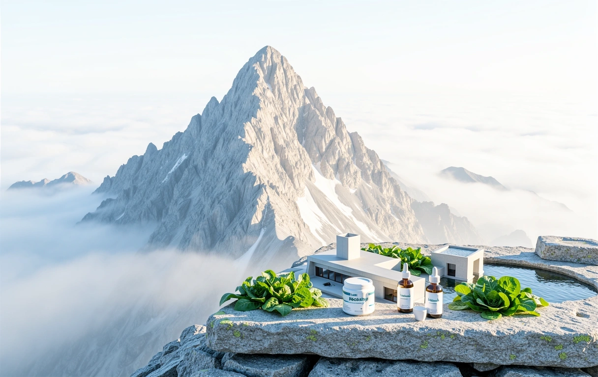 Alpine Bergspitze im Nebel