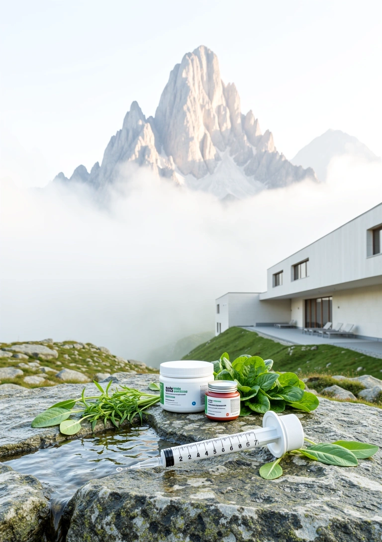 Alpine Kalksteinspitze im Nebel